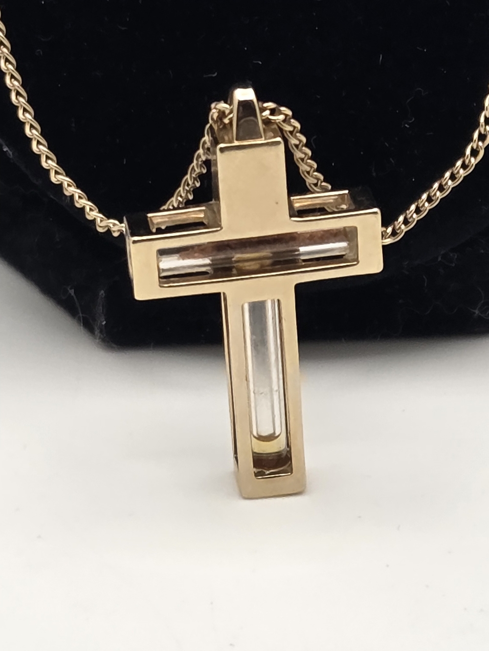 Vintage Gold Tone Holy Land Cross Pendant Necklace – Reliquary Glass Tubes Earth